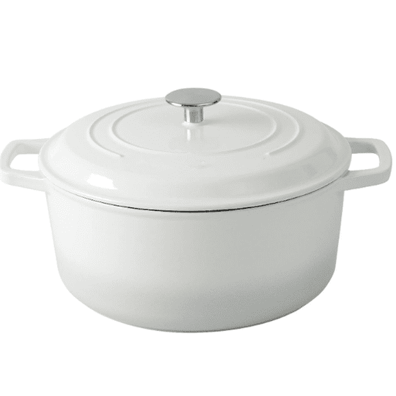 Cast Iron Dutch Oven Pot With Lid, Dutch Oven for Sourdough Bread Baking Round Pot Dule Handle, 6 Quart, White