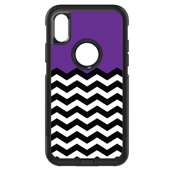 DistinctInk Custom SKIN / DECAL compatible with OtterBox Commuter for iPhone XR (6.1" Screen) - Black White Purple Chevron - Black & White Chevron Stripes Pattern