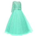thumbnail image 5 of FYMNSI Girls Dresses Toddler Kids Lace 3/4 Sleeves Floral Princess Dress Wedding Party Formal Evening Long Gown 9-10 Years Green, 5 of 9