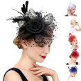 thumbnail image 3 of Yeetfub Fascinator Headband Derby Fascinator for Women 2024 Fascinators for Women Tea Party Headband Hat Mesh Feathers Hair Clip for Wedding Cocktail and Church Wedding Hats for Women,White, 3 of 3