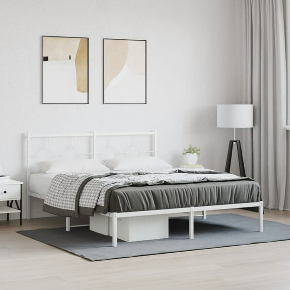 vidaXL Metal Bed Frame without Mattress with Headboard White 59.1"x78.7"