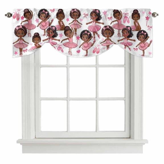 Tie Up Valances for Windows, Pink Ballet Dancer Adjustable Valance Curtains Window Treatment for Living Room, Cute Cartoon Girls Bow-knot Love Star Rod Pocket Kitchen Curtains & Drapes 60x18 Inch
