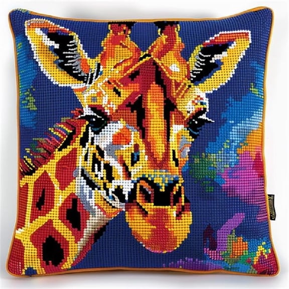 Latch Hook Cushion Kits Stitching Latch Hook Pillow Kit Hooking Pillowcase 17x17inch - Animal giraffe