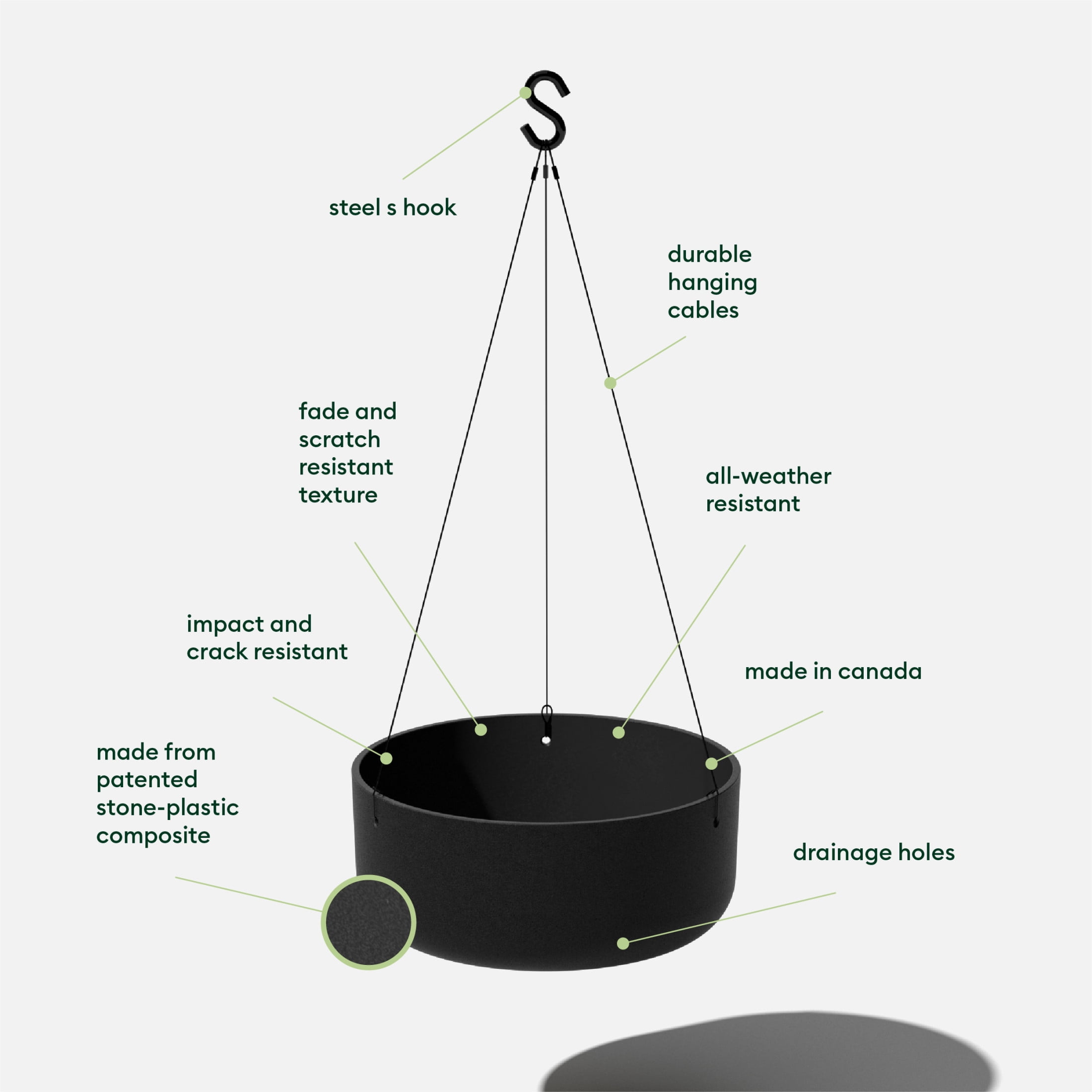 Veradek Mason Series Hanging Kona Bowl 14" Plastic-Stone Planter 2-Pack Black