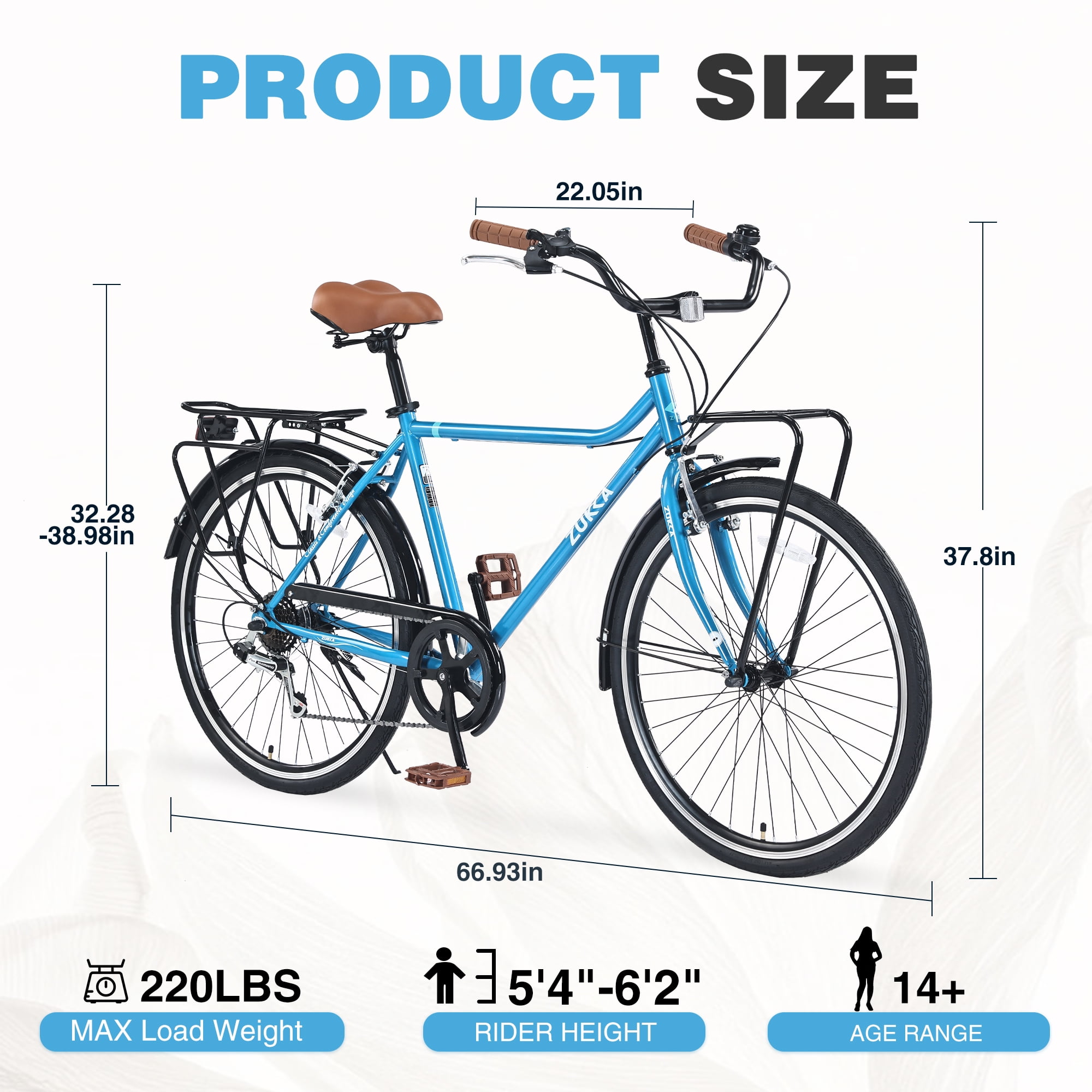 Vintage 26-Inch 7-Speed Bicycle for Men and Women, Steel Frame