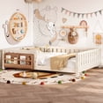 thumbnail image 3 of Bellemave Queen Size Floor Bed with Bookshelf, Wood Montessori Beds with Slats and Safety Guardrail, Low Profile Queen Bed Frame with Fence, No Box Spring Needed（Beige), 3 of 8