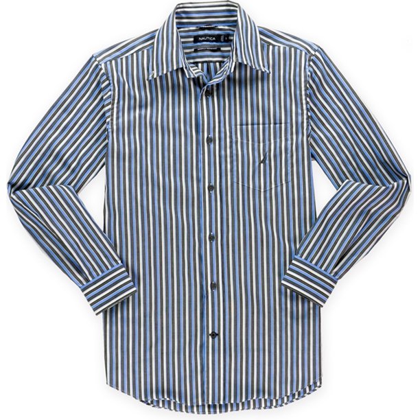 Nautica - Camisa de vestir con botones y rayas múltiples para hombre, color negro, mediano