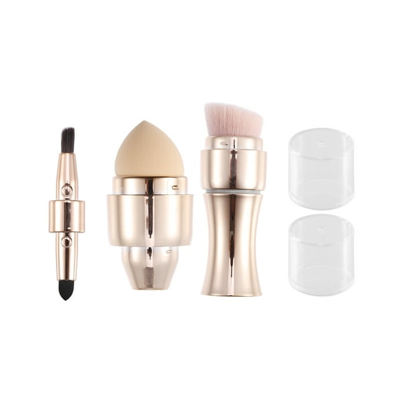 4 in 1 Portable Makeup Brush Set Foundation Sponge Brush Plastic Handle Gold Tone 4.7Inches Height