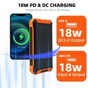 Solar Power Bank 46800mAh, Portable Wireless Charger, 18W Fast Charging External Battery Pack with 4 Cables for Cell Phones, Solar Panel Charging with Dual Flashlight for Camping