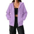 thumbnail image 2 of Zip Up Hoodie Women Oversized Lightweight Casual Fall Fleece Jackets Long Sleeve Drawstring Light Cute Baggy Full Zip Hooded Sweatshirt with Pockets Light Purple XL, 2 of 7