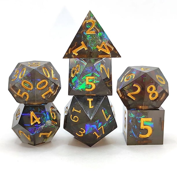 7 Piezas de Dados Poliédricos con Palabras Numéricas de Dados de Juego de Bricolaje Ecológico Multicolor para Mazmorras Y Dragones negro dorado Baoblaze Dados poliédricos