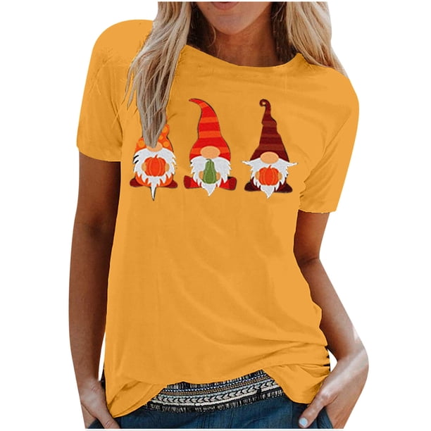 Blusa de manga corta con estampado de otoño y cuello redondo informal de verano para mujer Pompotops hfajkhk140003