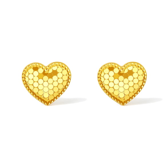 ZHOU LIU FU 18K Yellow Gold Textured Heart Stud Earrings for Women C0913942