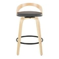 thumbnail image 5 of Grotto 26" Mid-Century Modern Fixed-Height Counter Stool with Swivel in Natural Wood and Grey Faux Leather with Round Black Metal Footrest by LumiSource - Set of 2, 5 of 9