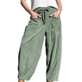 thumbnail image 2 of Women's Corduroy Pants Baggy Wide Leg Pants Casual Elastic Waisted Palazzo Harem Pants with Pockets Bean Green S, 2 of 8