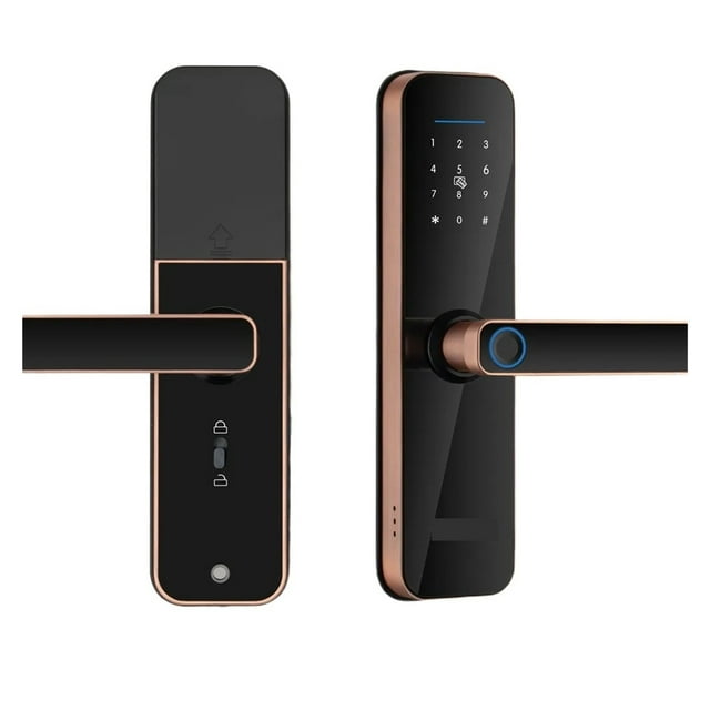 Door Lock, Tuya Electronic Smart Door Lock With Biometric Finrprint / Smart Card / Password / Key Unlock/ USB Emerncy Char ,Easy to Install