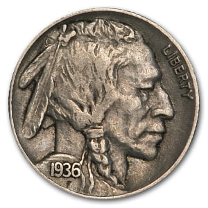 U.S. Mint 1936 Buffalo Nickel Bullion Coin, XF, James Earle Fraser Design, Precious Metals