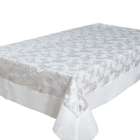 

Violet Linen Ribbon Rose Mesh Lace Pattern Polyester Wire Lace Embroidery with Border White 70 Inch x 88 Inch Seats 6 to 8 people Rectangular Tablecloths