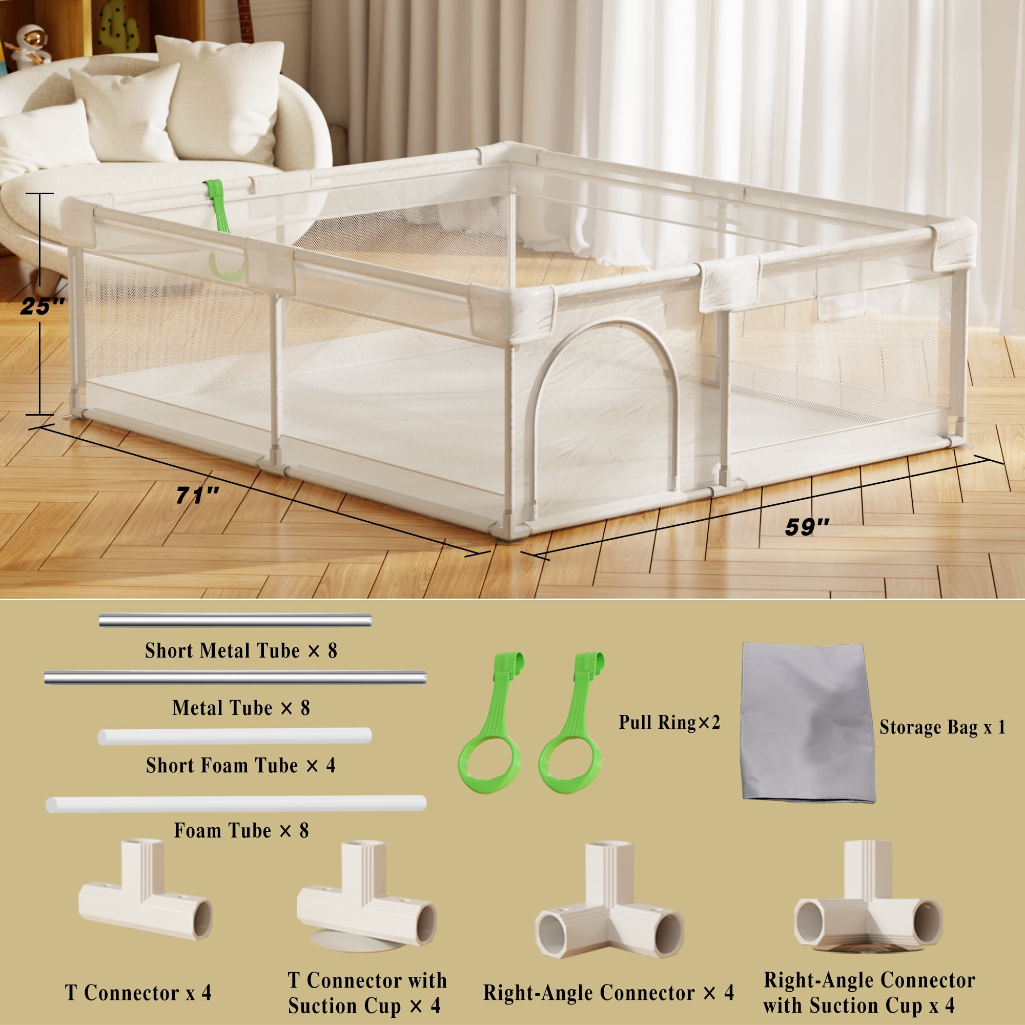 Easy4Home Extra Large Baby Playpen 71"x60" Toddler Play Yards Safety Fence, Light Gray