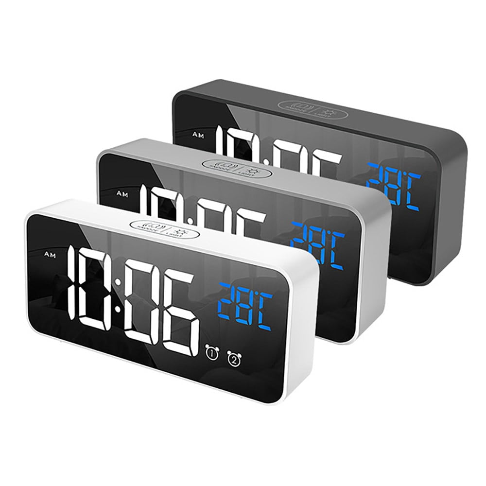 LCD Display Mirror LED Bluetooth Digital Snooze Alarm Clock Time Night Mode 