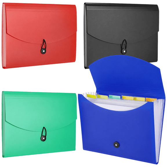 4 Pcs Expanding File Folder, 12.8 x 9.6 in A4 Accordion File Organizer with 7 Pockets, Portable Expandable Document Wallet with Elastic Closure for Office, Home Paperwork, 4 Colors