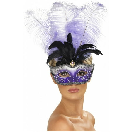 Venetian Eyemask Adult Costume Accessory Purple with Black andamp; Purple Feathers