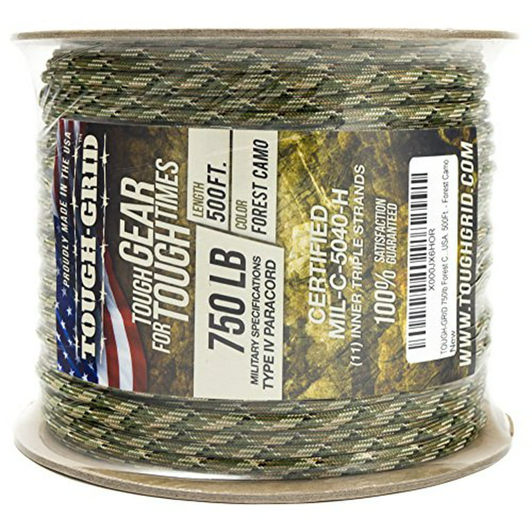 750lb Forest Camo Paracord/Parachute Cord - Genuine Mil Spec Type IV 750lb Paracord Used by The US Military (MIl-C-5040-H) - 100% Nylon - 100Ft. - Forest Camo - Walmart.com