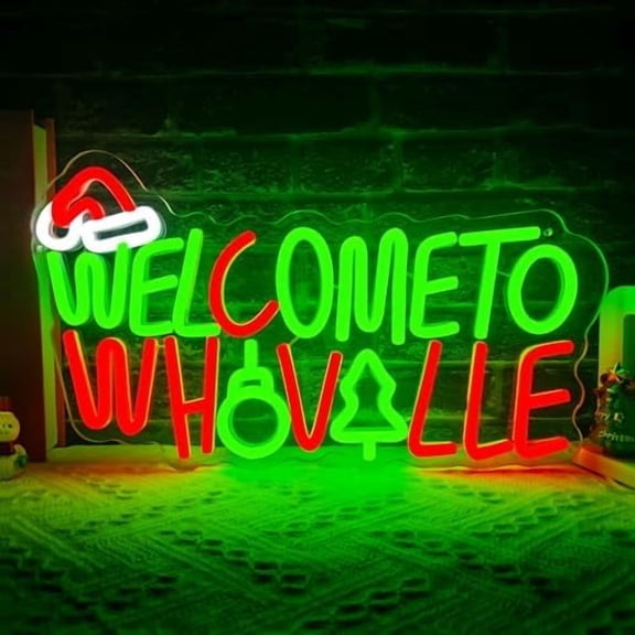 Welcome to Whoville Neon Sign Christmas Neon Light Sign LED for Wall Decoration Dimmable Christmas Led Sign for Outdoor Indoor Window Bedroom Wedding Bar Party Gift.$$Tools & Hardware Other