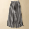 thumbnail image 4 of Lenpel Palazzo Pants for Women Plus Size Elastic High Waisted Wide Leg Cotton Linen Pants Baggy Beach Casual Trousers(Gray,XX-Large), 4 of 7