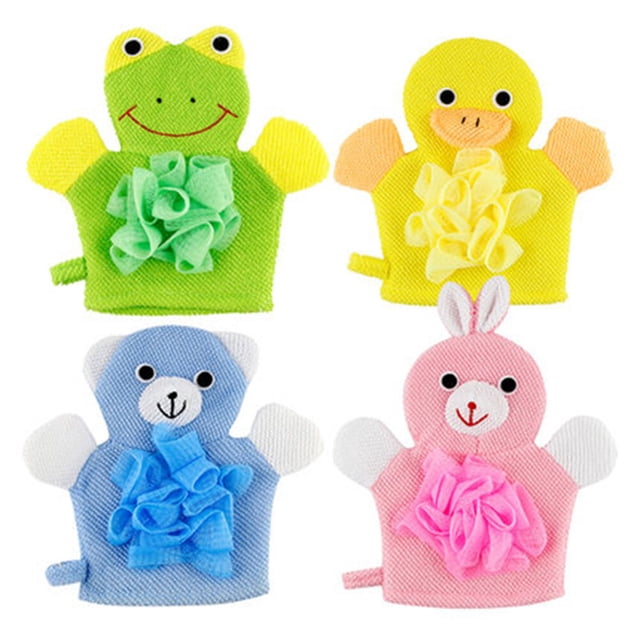 4pcs estilo de dibujos animados toallas de baño cómodos niños baño limpieza guantes