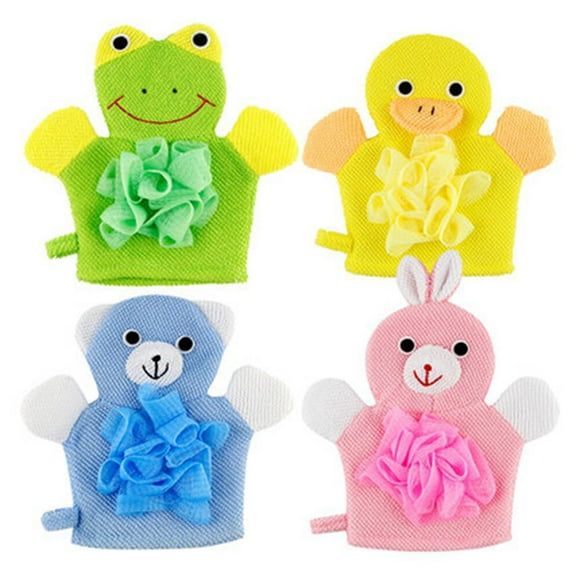 4pcs estilo de dibujos animados toallas de baño cómodos niños baño limpieza guantes
