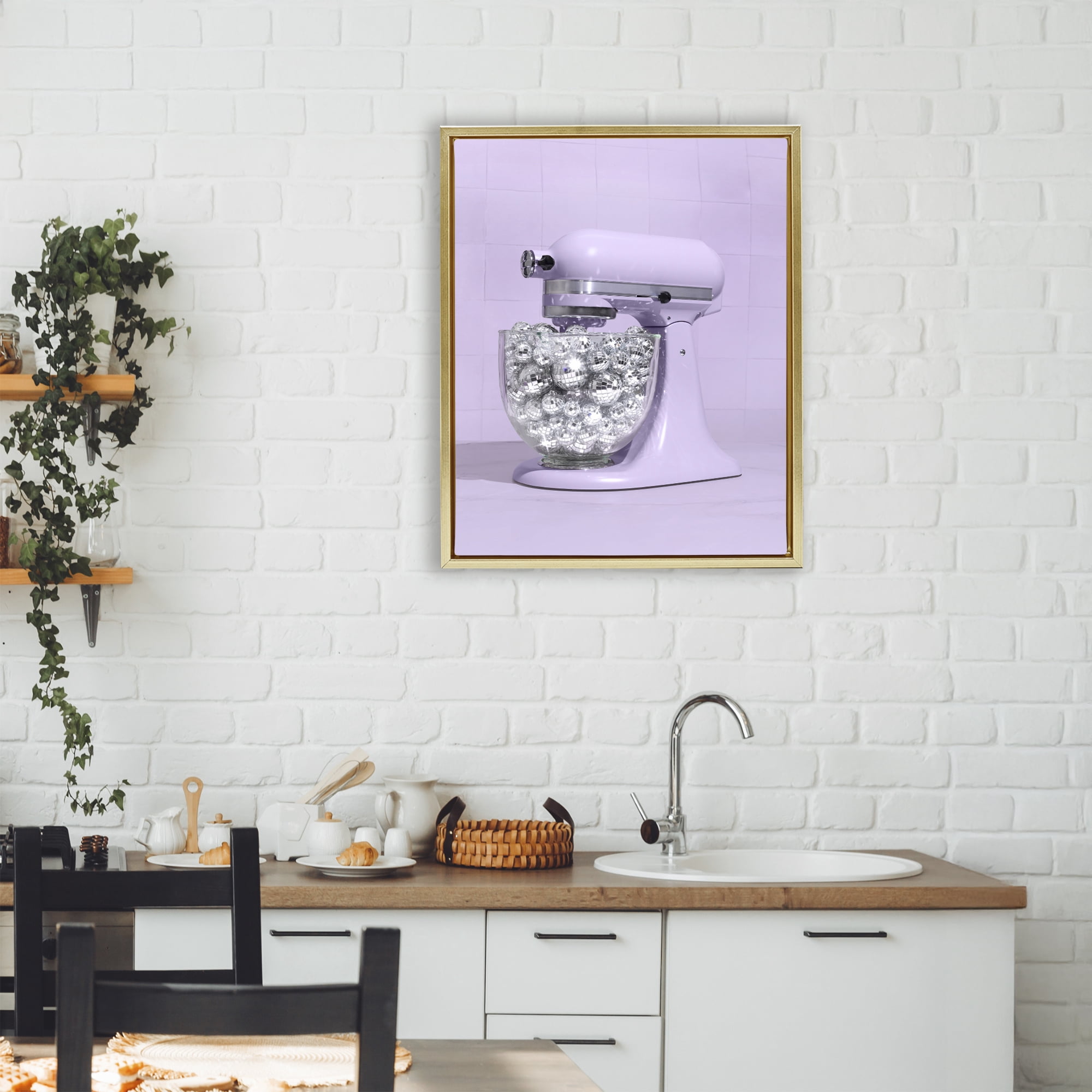 Stupell Industries Disco Kitchen Mixer over Purple Gold Framed Floater Canvas Wall Art, design by LISH Creative