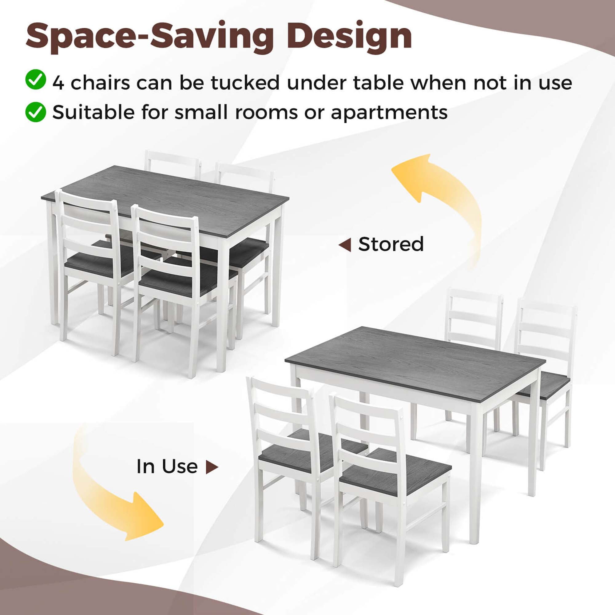 Costway 5-Piece Dining Set Solid Wood Kitchen Furniture with Rectangular Table & 4 Chairs Grey