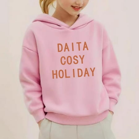 

Geire Children Spring Fall New Velvet Hoodie Sweatshirt Letter Printed Trendy Girls Boys Casual Long Sleeve Pullover Tops Comfort Fit