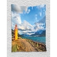 thumbnail image 1 of Iceland Tapestry, Landscape with Watchtower and Ocean at Sunset Discovering Island, Wall Hanging for Bedroom Living Room Dorm Decor, 60W X 80L Inches, Multicolor, by Ambesonne, 1 of 2