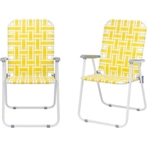 VibrantEcho Webbed Lawn Chairs Set of 2, Foldable Metal Patio Chairs Stable Steel Outdoor Chair for Camping, Fishing, Beach, Poolside, Backyard and BBQ,Yellow&white