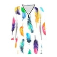 thumbnail image 5 of Penkiiy Chemises Demi-Fermeture Éclair pour Femmes Imprimé Plumes Col en V Tunique Manches 3/4 Roulable Décontracté Tendance 2TG Multicolore, 5 of 5