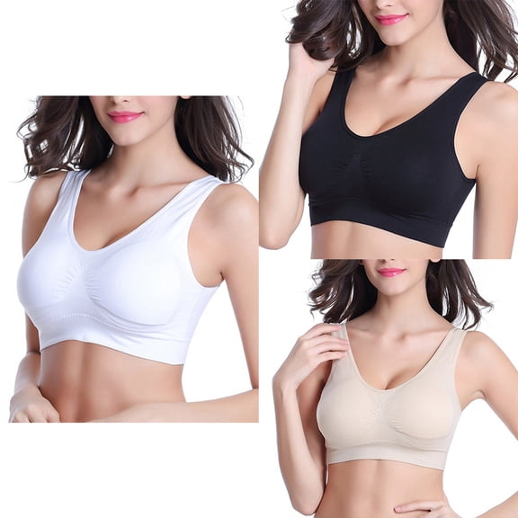 Opolski Women V-Neck Stretch Wire Free Pure Color Bra Yoga Sports Crop Tops Sleepwear