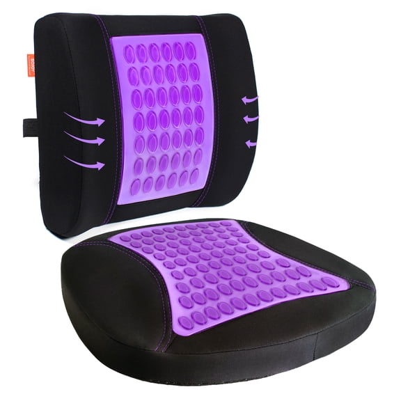 Sojoy Purple Gel Back and Seat Cushion,Chair Pad and Lumbar Support Pillow for Home Office Chairs,Car Truck Seats,Stadium Bleachers,Wheelchairs