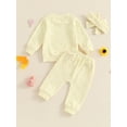thumbnail image 3 of FEORJGP Toddler Girl 3 Pcs Casual Outfits 0 6M 12M 18M 2T 3T Infant Baby Long Sleeve Sweatshirts Daisy Embroidery Pullovers Crew Neck Tops with Elastishion Cute Comfy Clothes for Spring Fall, 3 of 6