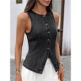 thumbnail image 4 of Chaleco Vaquero Elástico Sin Mangas para Mujer, con Botones y Cuello Redondo, Informal, Estilo Western para Verano Gris Negro XL, 4 of 9