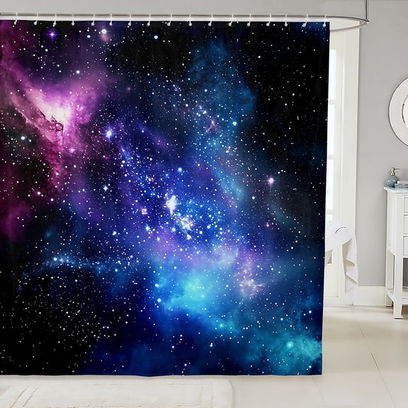 Manfei Purple Blue Celestial Nebula Shower Curtain 72Wx72L,Sparkling Stars Print Bathroom Curtain