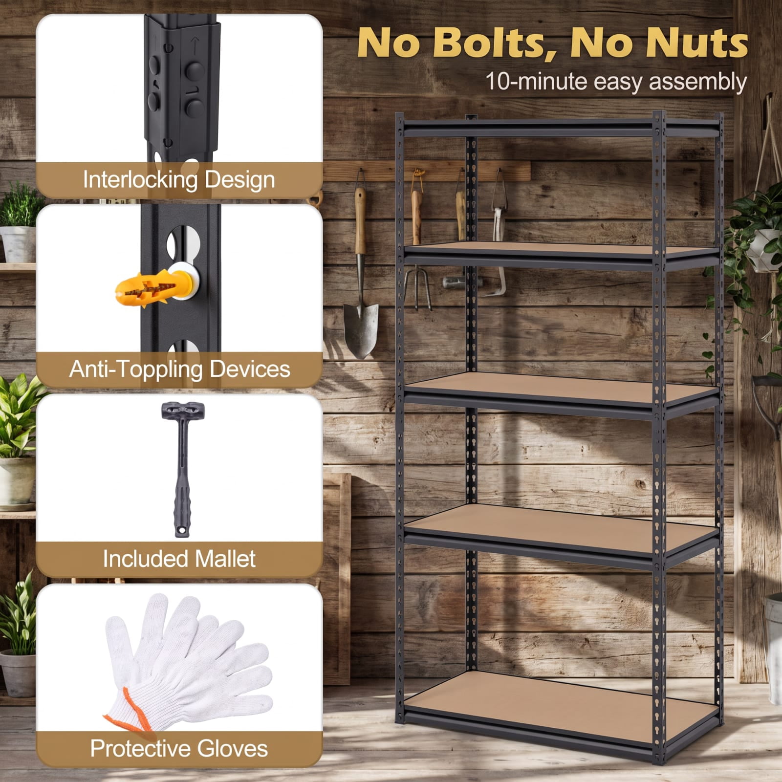 Biotree 5-Tier Metal Shelving Unit 2200 lbs Capacity with Adjustable Shelves 36" × 18" × 72" for Garage Warehouse, Black