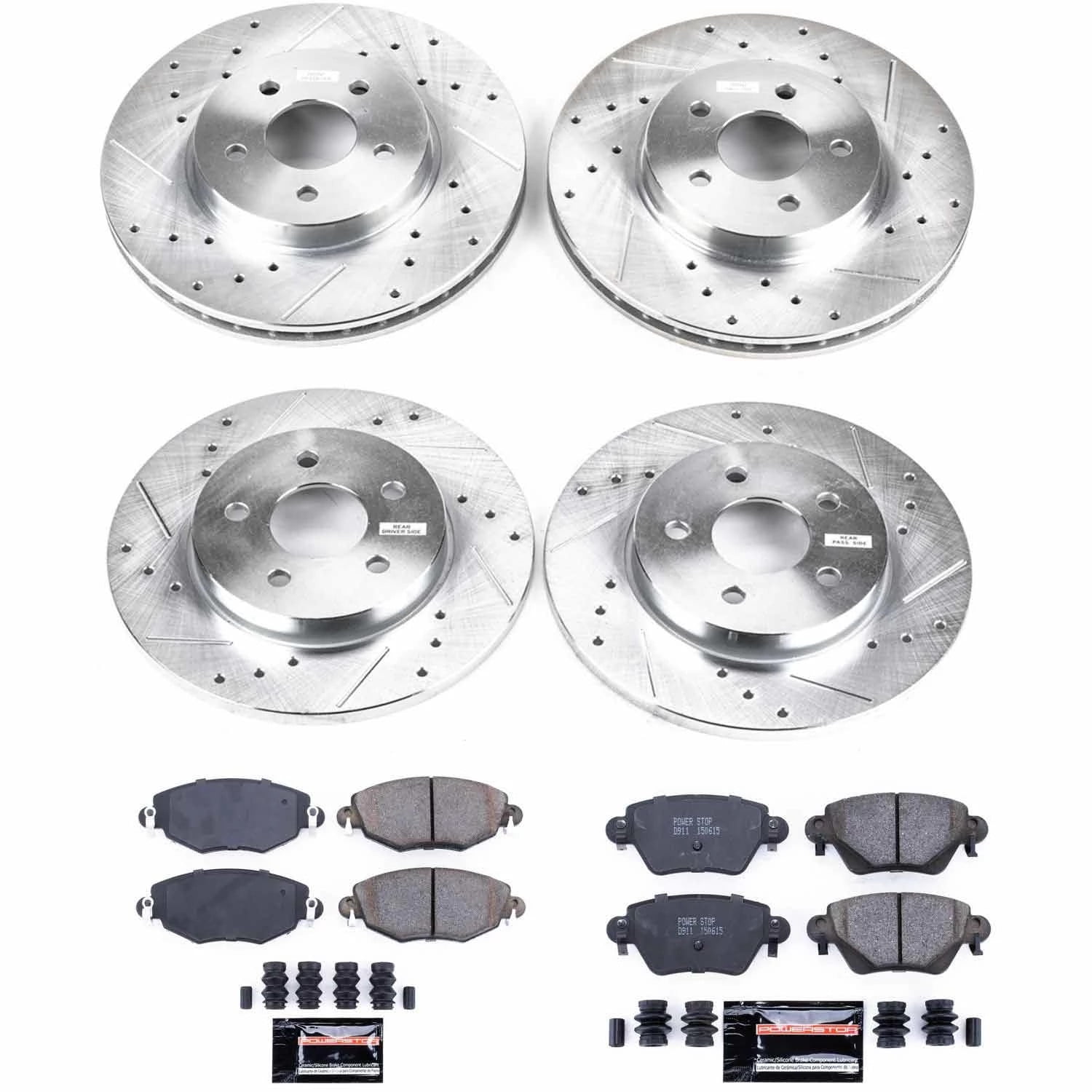 PowerStop Front and Rear Z23 Evolution Sport Carbon-Fiber Ceramic Brake Pad and Drilled & Slotted Rotor Kit Fits: JAGUAR Select Models K1375