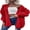 Red, variant on Women Loose Cardigan Sweater Front Open Cable Lantern Sleeve Knit Jacket