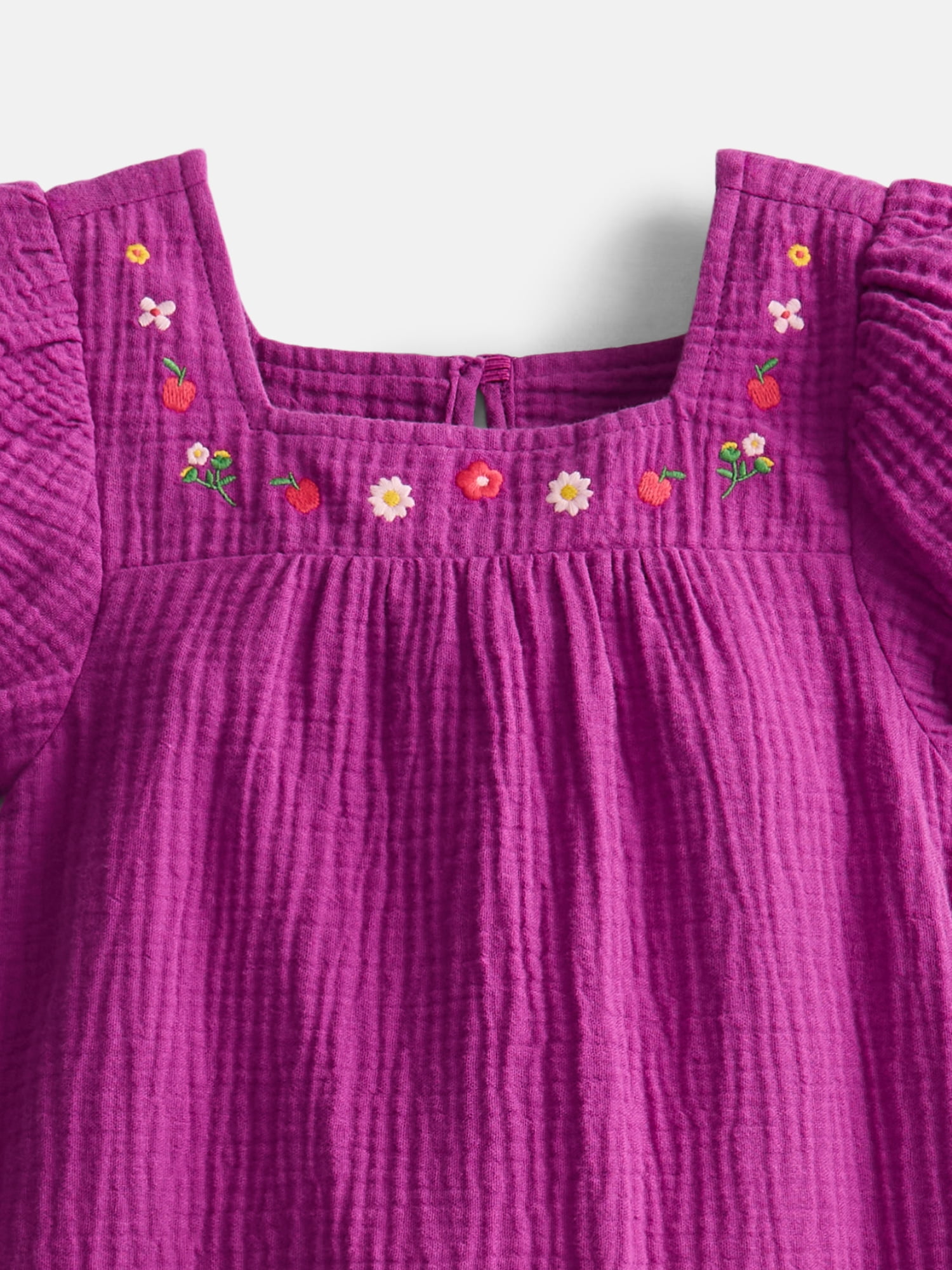 Wonder Nation Toddler Girls' Embroidered Cotton Play Dress with Short Puff Sleeves, Sizes 12M-5T