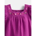thumbnail image 2 of Wonder Nation Toddler Girls' Embroidered Cotton Play Dress with Short Puff Sleeves, Sizes 12M-5T, 2 of 3