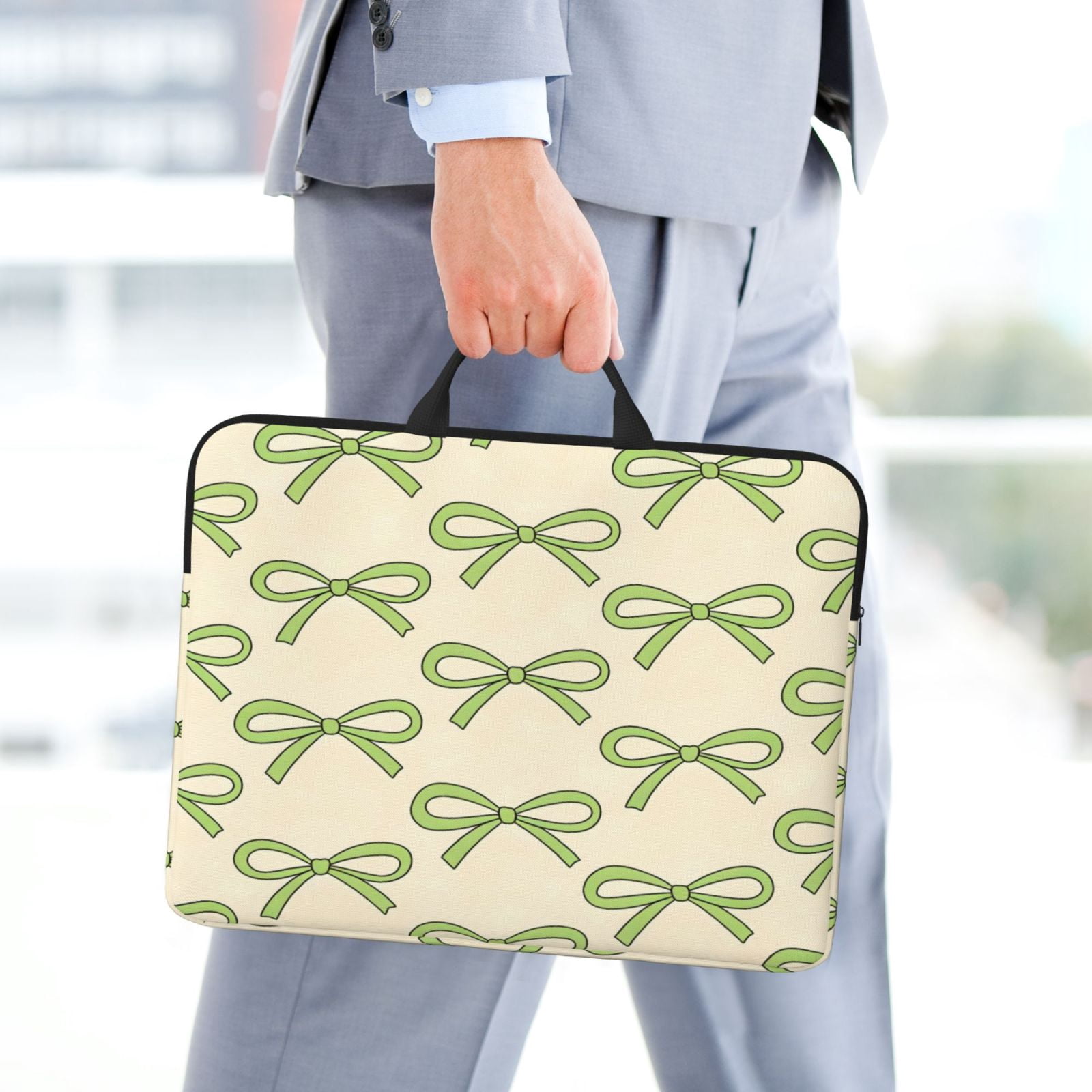 Laptop Sleeve Bag For Women Men 14inch Waterproof Durable Protective Computer Carrying Cover Handle Laptop Case Bag Green Bows