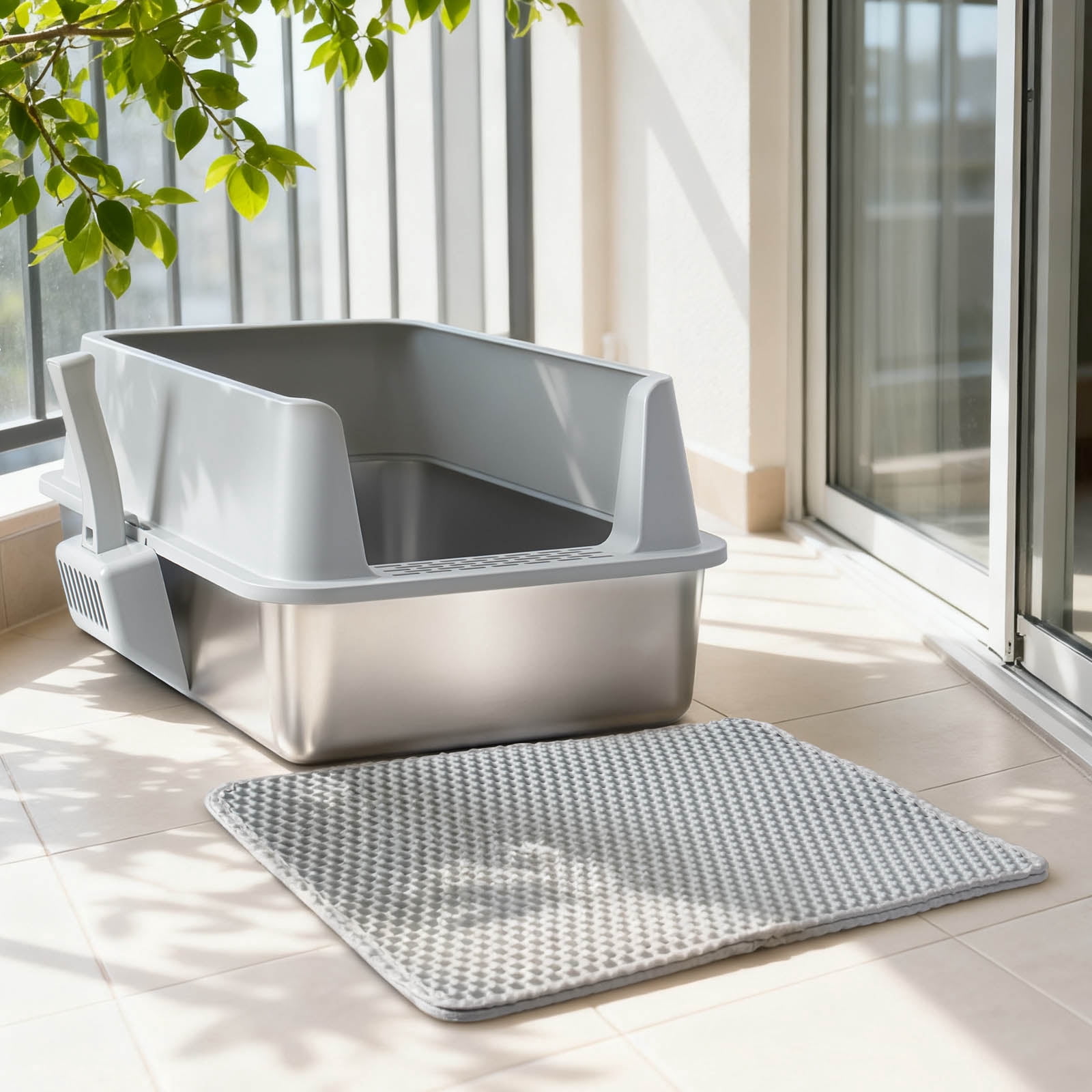 NYUTU Stainless Steel Litter Box with Lid - Metal Cat Litter Box Cat Litterbox  Pet Toilet Supplies for Cat,No Stick Easy Clean-No Smell