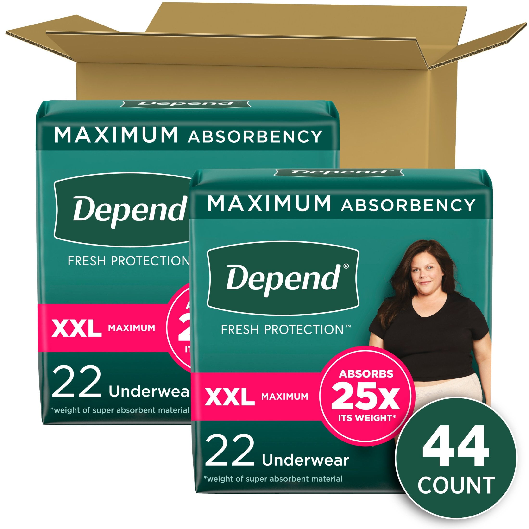 Depend Fresh Protection Incontinence Underwear for Women, Adult Diapers, XXL, 44 Count
